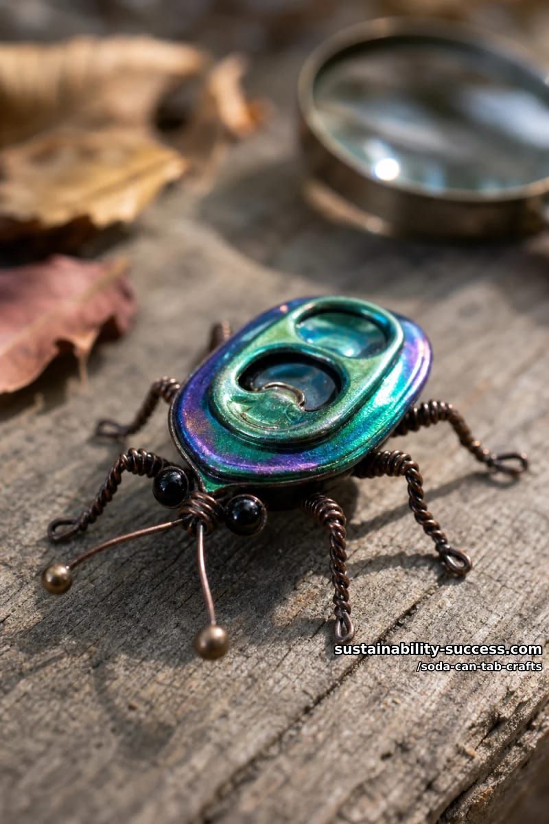 12 Soda Can Tab Crafts, From a Bead-and-Wire Tab Man to Woven Chainmail 9 iridescent soda tab beetle 1