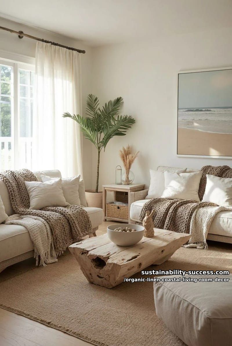 layered linen sofas in sandy beige with chunky woven coastal throw blankets 1