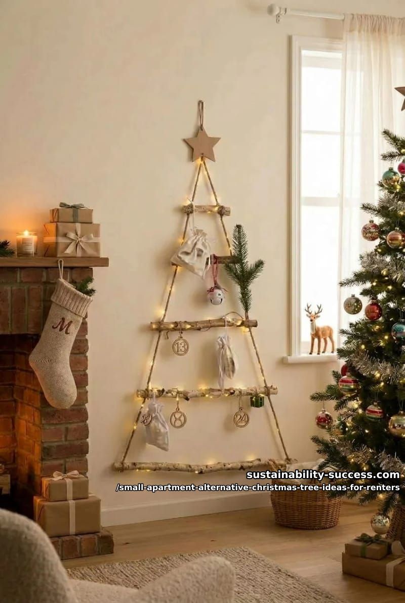 lean a flat wooden tree in the corner, no drilling 1