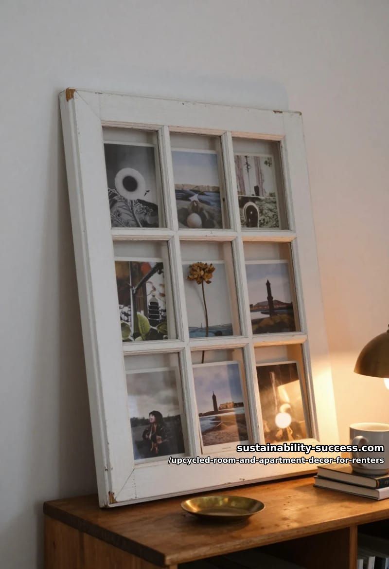 Upcycled Room and Apartment Decor for Renters 7 lean an old window frame as a layered photo tray 1
