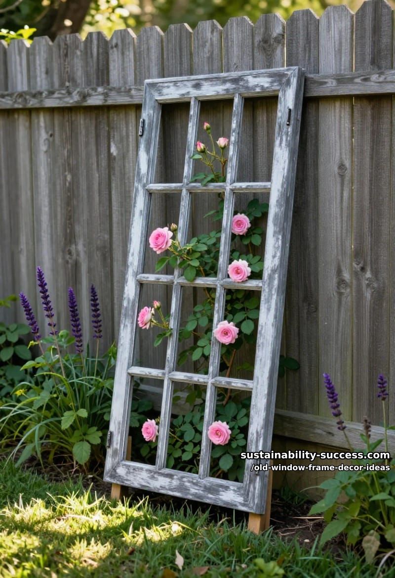 12 Old Window Frame Decor Ideas That Beat Buying New 18 lean the window frame against a fence as a rose trellis 1