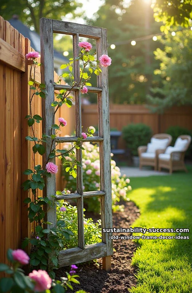 12 Old Window Frame Decor Ideas That Beat Buying New 19 lean the window frame against a fence as a rose trellis 1