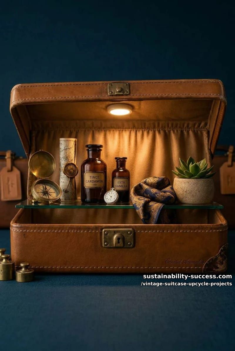 Vintage Suitcase Upcycle Projects: 12 Furniture Conversions for Thrifted Luggage 15 led-lit vintage suitcase display cabinet 13