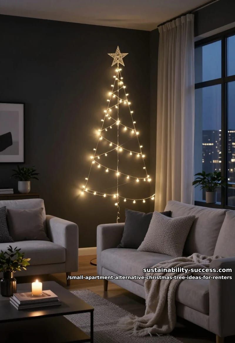 let string lights do the tree shape on a bare wall 1