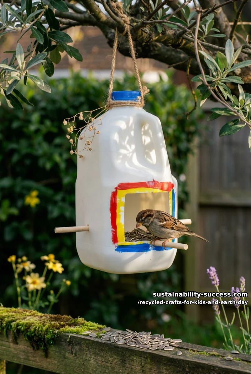 milk jug bird feeder you can watch from the window 1