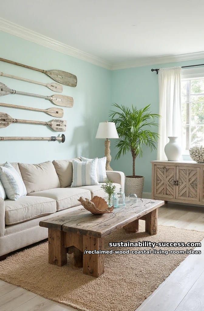 15 Reclaimed Wood Decor Ideas for a Breezy Coastal Living Room 4 nautical oar wall art using weathered reclaimed wood paddles 1