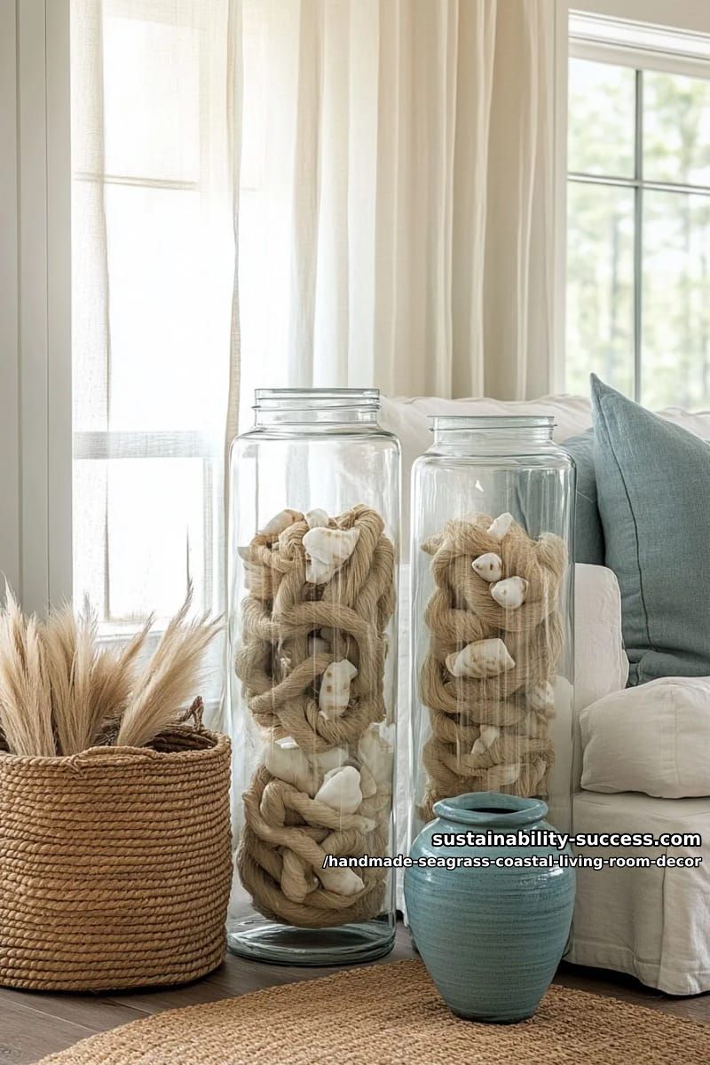 nautical seagrass rope knots displayed in clear glass jars 1