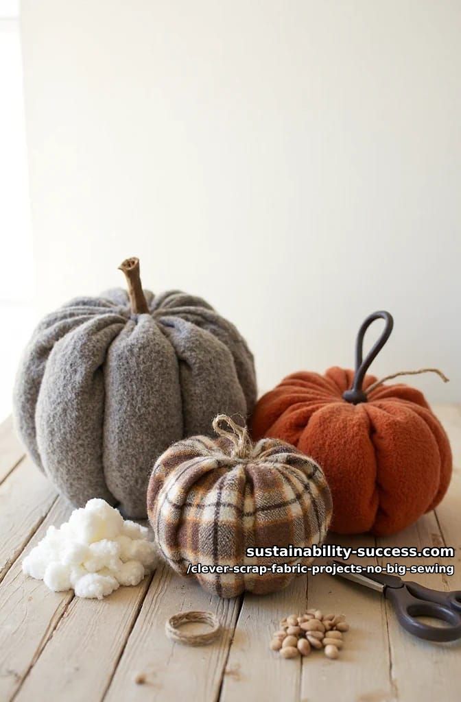 12 Clever Scrap Fabric Projects With Almost No Sewing 17 no-sew fabric pumpkins, stuffed and tied 1