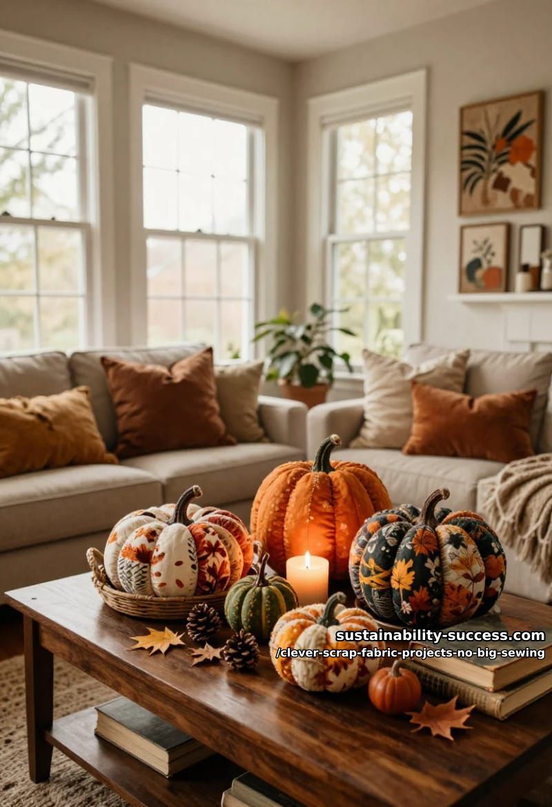 12 Clever Scrap Fabric Projects With Almost No Sewing 18 no-sew fabric pumpkins, stuffed and tied 1