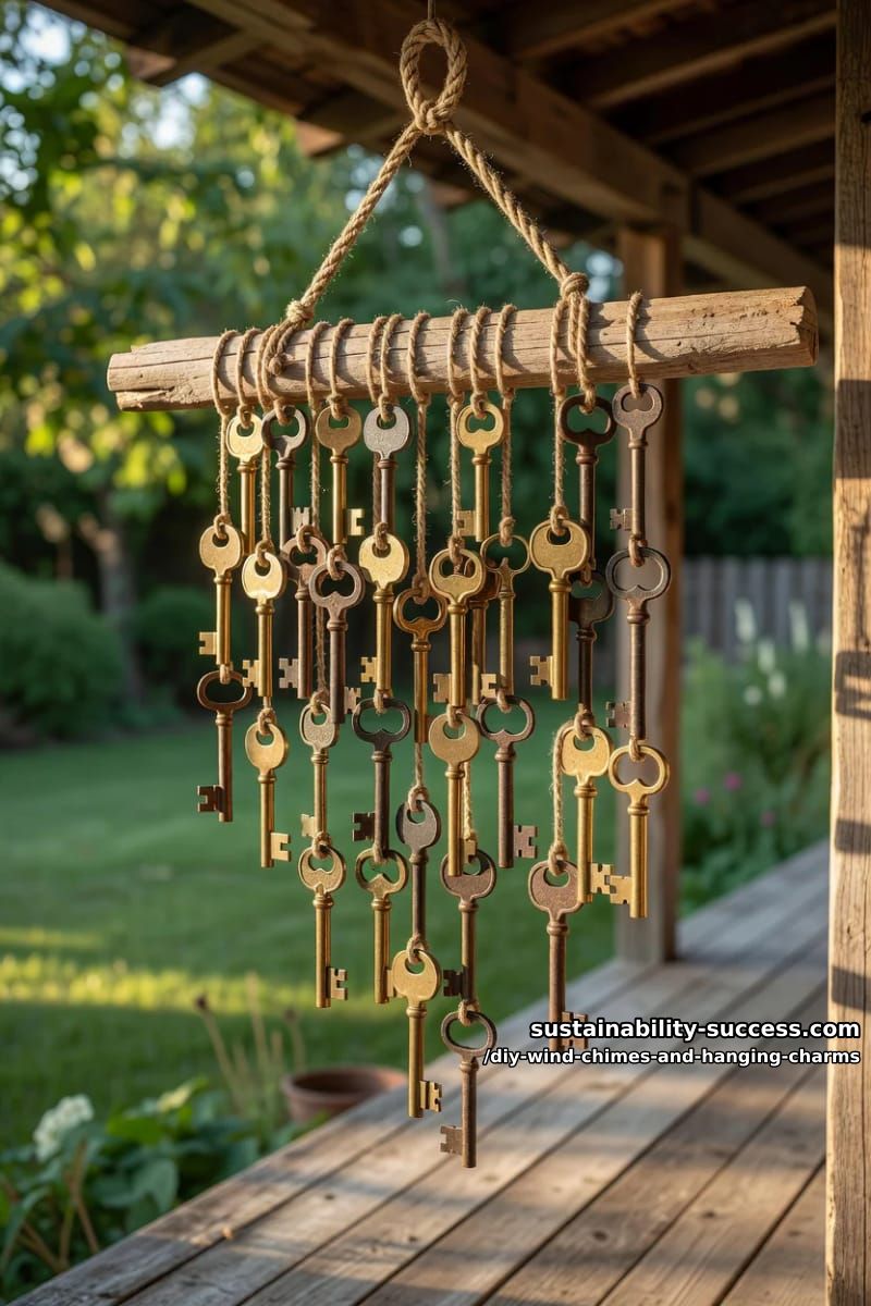 DIY Wind Chimes and Hanging Charms: 12 Kinetic Pieces From Keys, Cans, and Beach Glass 3 old key chimes: a jar of skeleton keys becomes a brass jingle 1