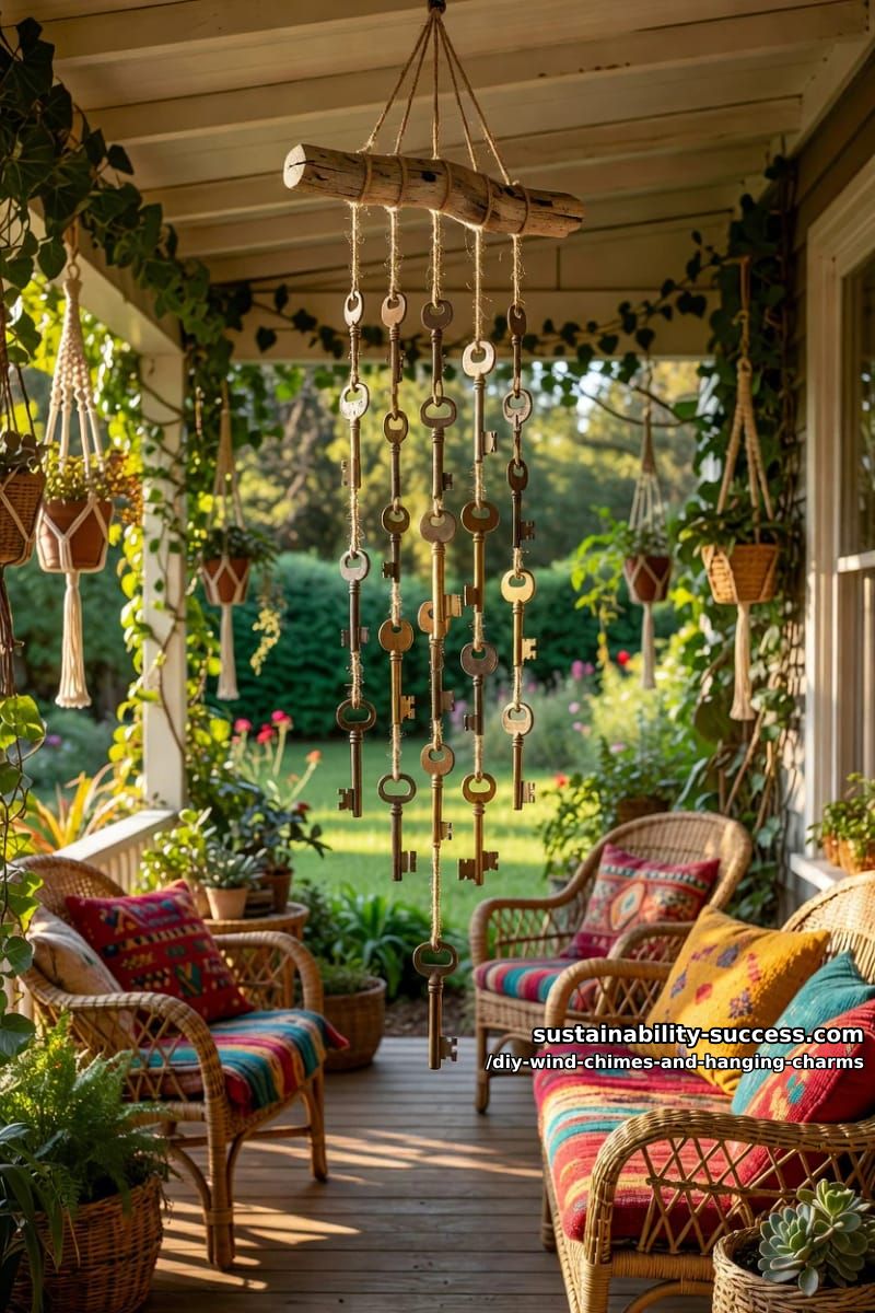 DIY Wind Chimes and Hanging Charms: 12 Kinetic Pieces From Keys, Cans, and Beach Glass 4 old key chimes: a jar of skeleton keys becomes a brass jingle 1