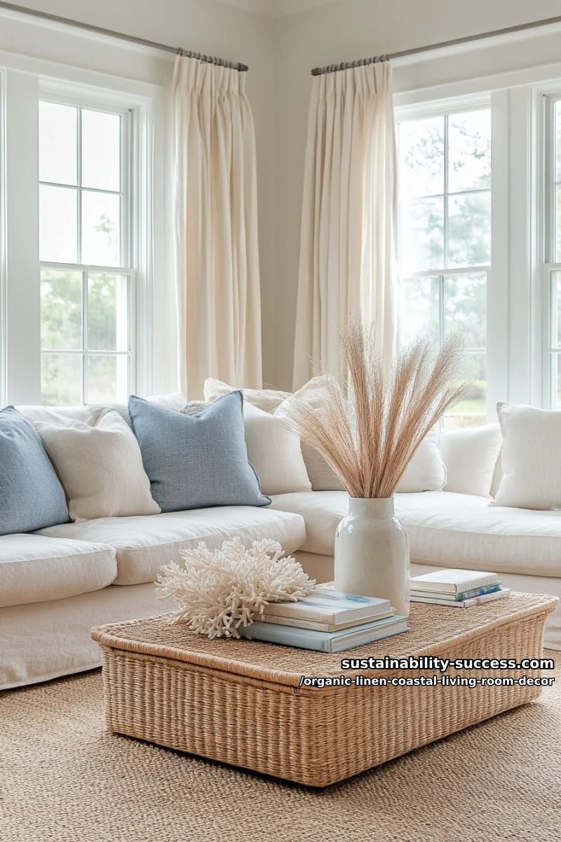 oversized jute area rug beneath a flax linen slipcovered sectional 1