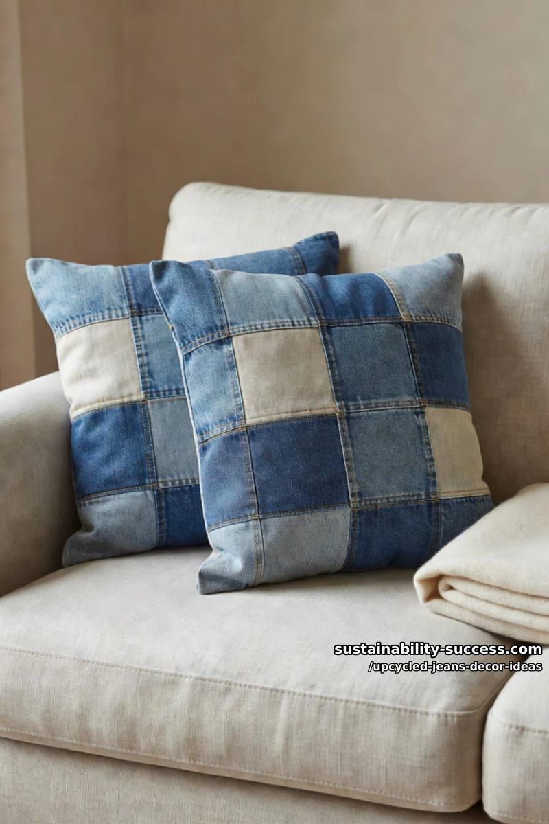 patchwork denim throw pillow covers 1