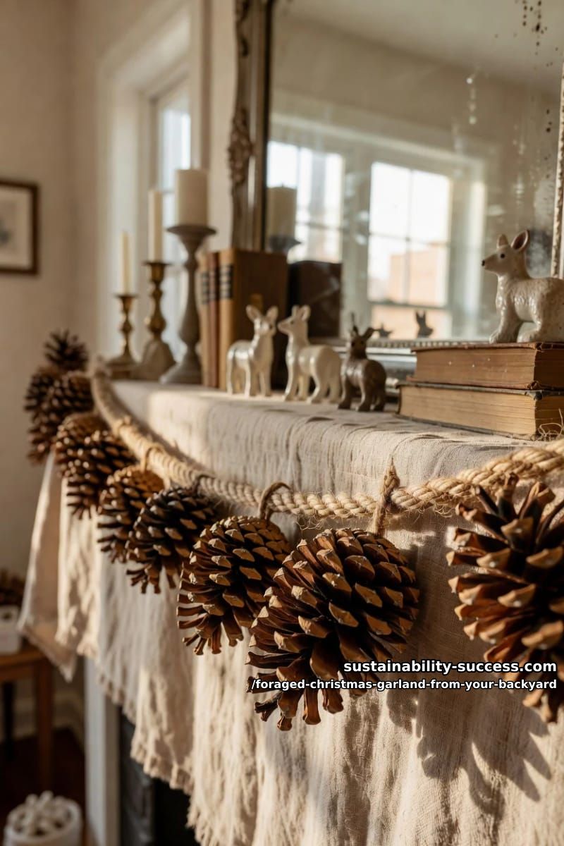pinecone garland on bare jute 1