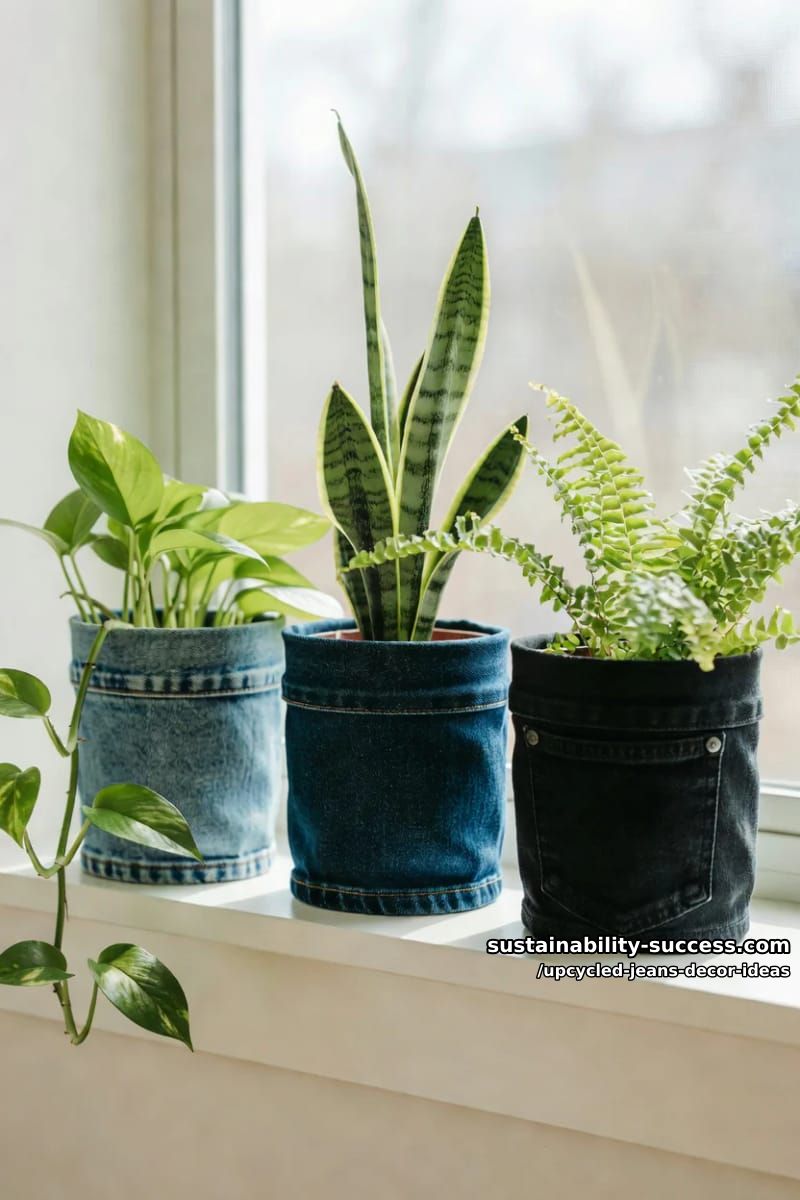 plant pot sleeves cut from old jean legs 1