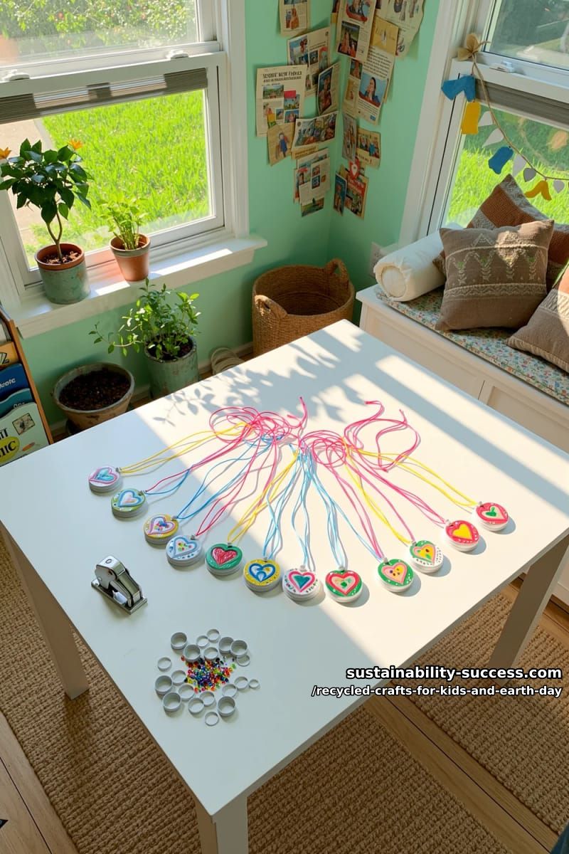 12 Recycled Crafts for Kids That Earn a Real "Whoa" on Earth Day 27 plastic lid pendant necklaces kids actually wear 26