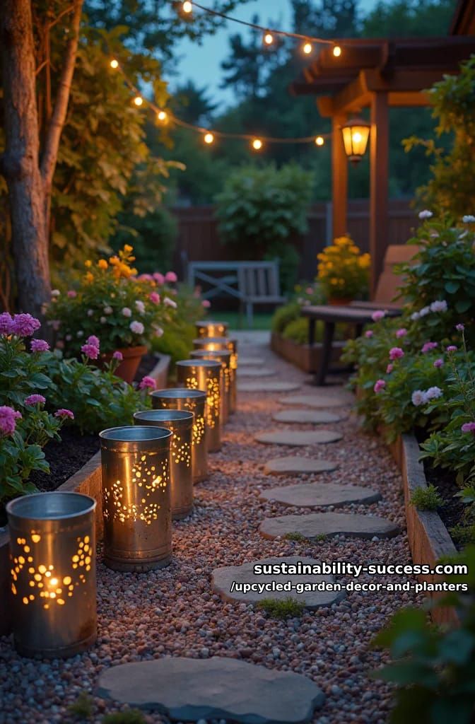 Sustainability Success 10 punched tin cans as path lanterns 31