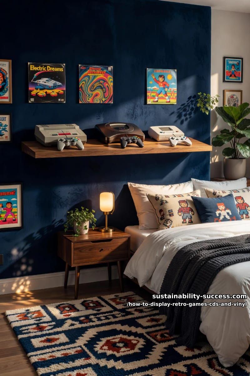 How to Display Retro Games, CDs, and Vinyl Without Wrecking the Collection 18 put retro consoles at eye level and kill the cords 1