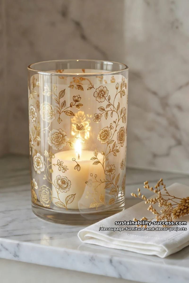 12 Decoupage Projects That Transform Tired Furniture and Decor 15 reverse-decoupage glass hurricane 1