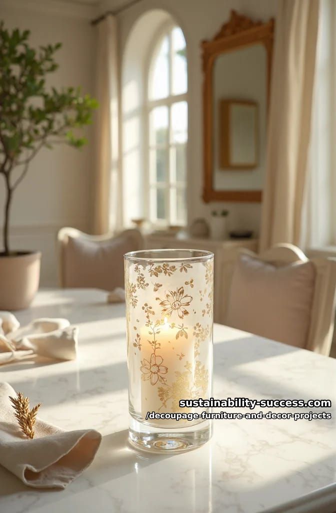 12 Decoupage Projects That Transform Tired Furniture and Decor 16 reverse-decoupage glass hurricane 1