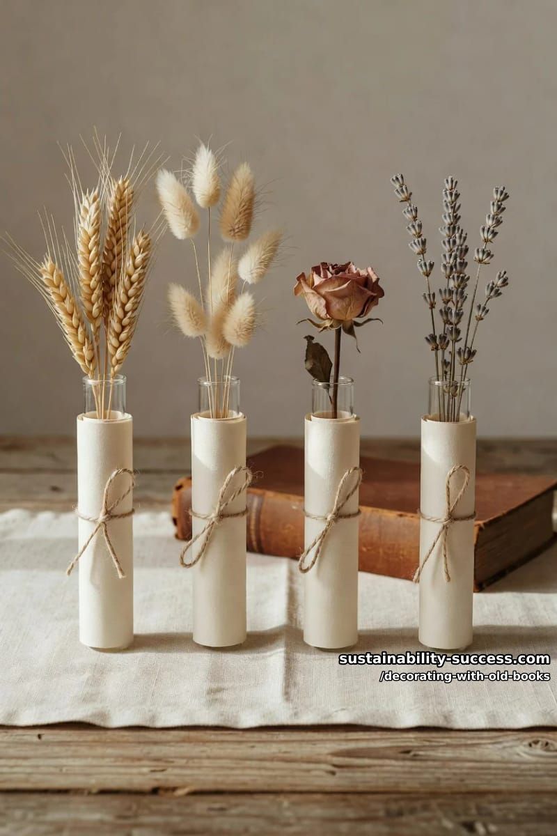roll book pages into bud vases for a dried-flower centerpiece 1