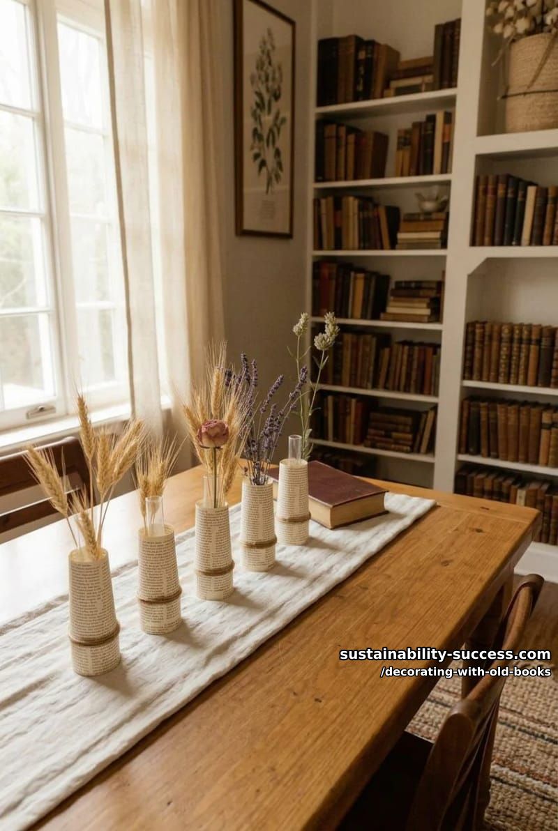 roll book pages into bud vases for a dried-flower centerpiece 1