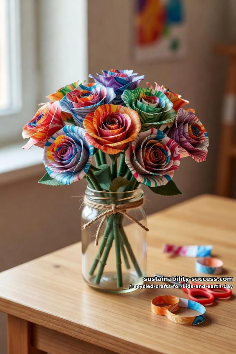 rolled paper roses from old magazines 1