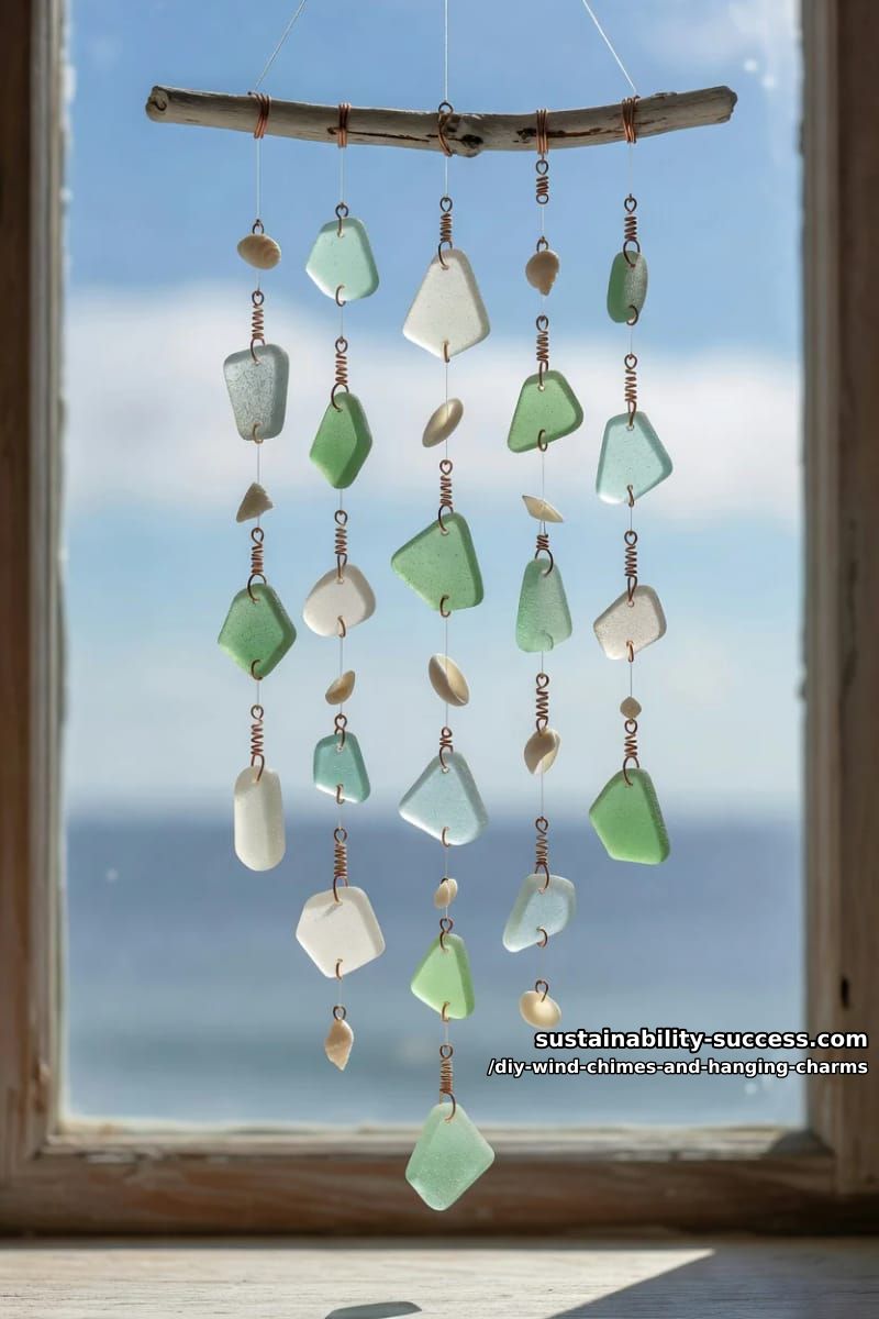 DIY Wind Chimes and Hanging Charms: 12 Kinetic Pieces From Keys, Cans, and Beach Glass 13 sea glass and shell suncatcher mobile 1