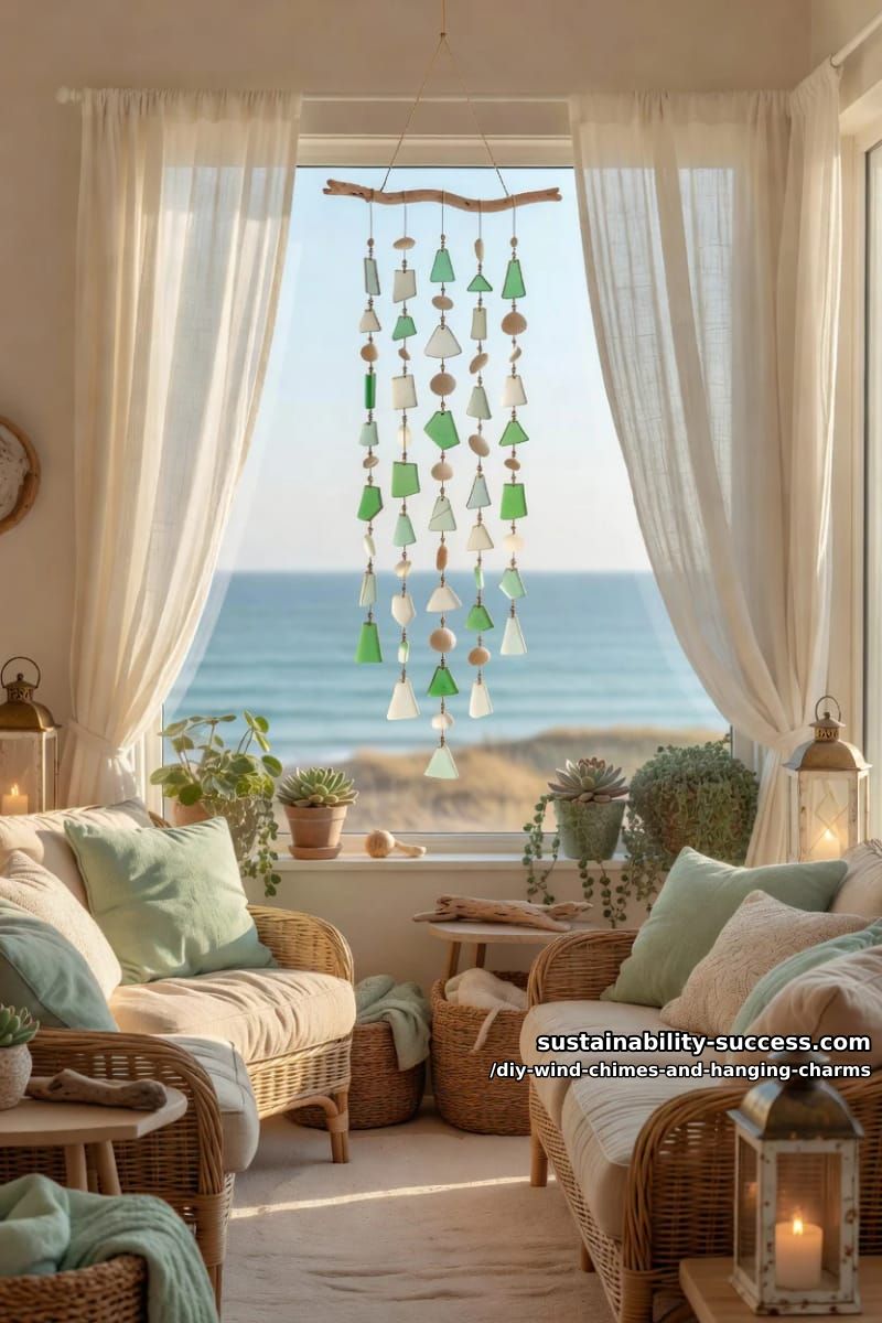 DIY Wind Chimes and Hanging Charms: 12 Kinetic Pieces From Keys, Cans, and Beach Glass 14 sea glass and shell suncatcher mobile 1