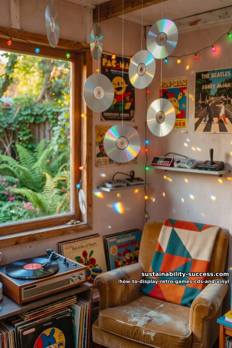 How to Display Retro Games, CDs, and Vinyl Without Wrecking the Collection 23 skip the cd chandelier unless you're ready to sacrifice the discs 1