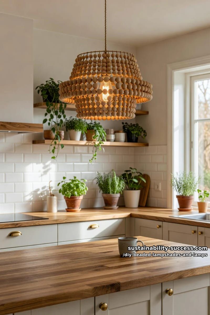 10 DIY Beaded Lampshade and Lamp Ideas for a Warm, Jeweled Glow 11 skip the jewel tones: a wood-bead pendant for a calmer glow 1