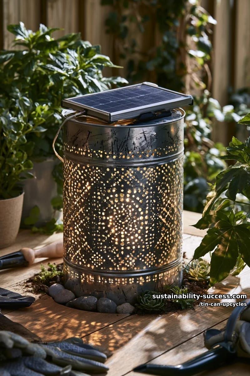 12 Tin Can Upcycles: Lanterns, Luminaries, and Wind Chimes 23 solar-charged tin can garden luminary 1