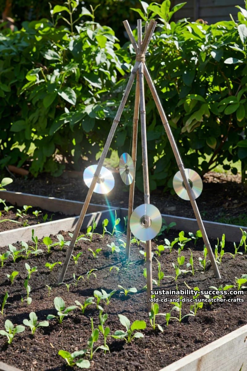 12 Disc Suncatcher Crafts From Old CDs You Were Going to Toss 7 spinning bird-scare discs for the vegetable bed 1