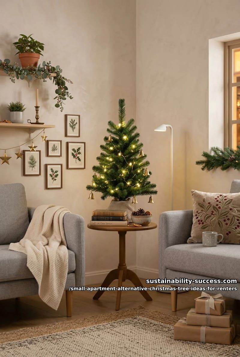 Alternative Christmas Tree Ideas for Renters Who Have No Floor Space to Spare 10 stack a tabletop tree on books to fake some height 8