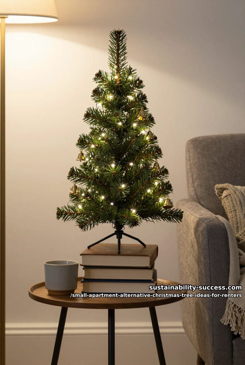 Alternative Christmas Tree Ideas for Renters Who Have No Floor Space to Spare 11 stack a tabletop tree on books to fake some height 9