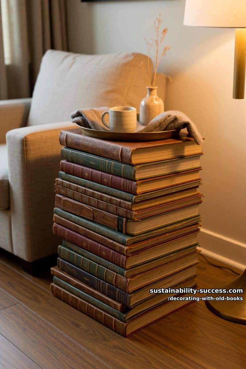 stack old books into a freestanding side table 1