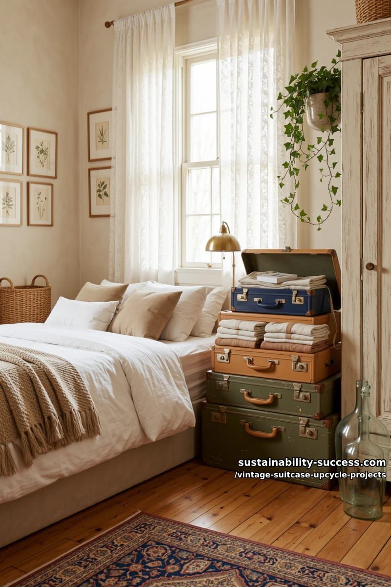 Vintage Suitcase Upcycle Projects: 12 Furniture Conversions for Thrifted Luggage 12 stacked suitcase tower with hidden storage 1