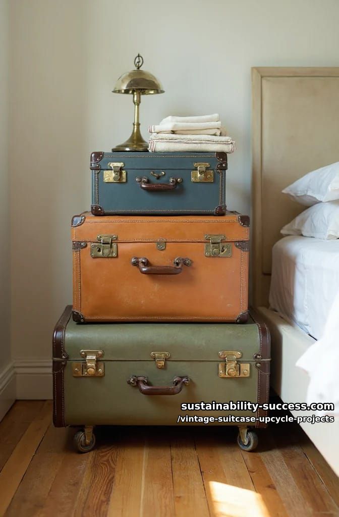 Vintage Suitcase Upcycle Projects: 12 Furniture Conversions for Thrifted Luggage 11 stacked suitcase tower with hidden storage 1