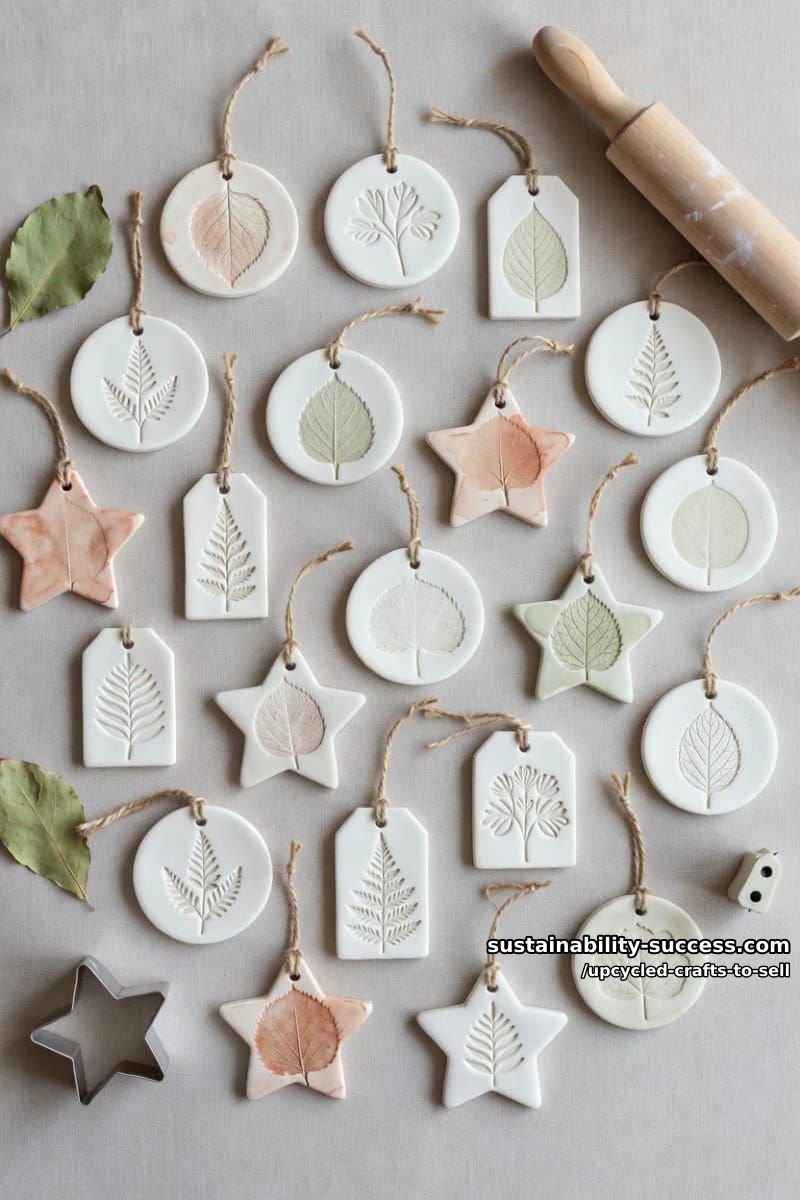 12 Upcycled Crafts to Sell That Hold Their Margin at Markets and on Etsy 18 stamped air-dry clay ornaments and gift tags 1