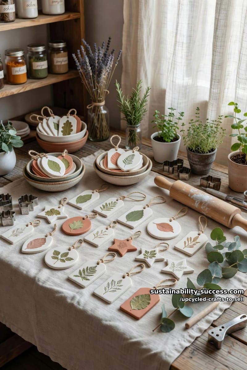 12 Upcycled Crafts to Sell That Hold Their Margin at Markets and on Etsy 19 stamped air-dry clay ornaments and gift tags 1