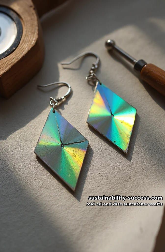12 Disc Suncatcher Crafts From Old CDs You Were Going to Toss 18 statement earrings and pendants from disc offcuts 1