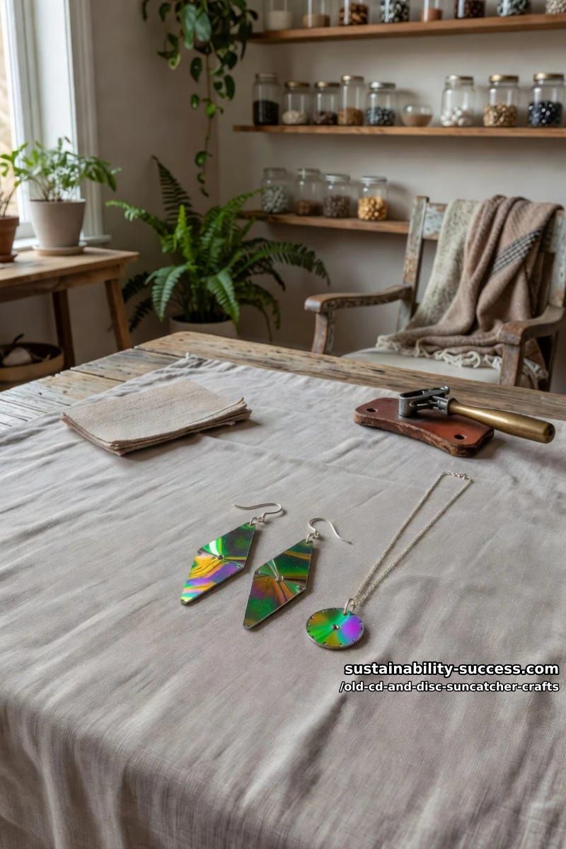 12 Disc Suncatcher Crafts From Old CDs You Were Going to Toss 19 statement earrings and pendants from disc offcuts 1