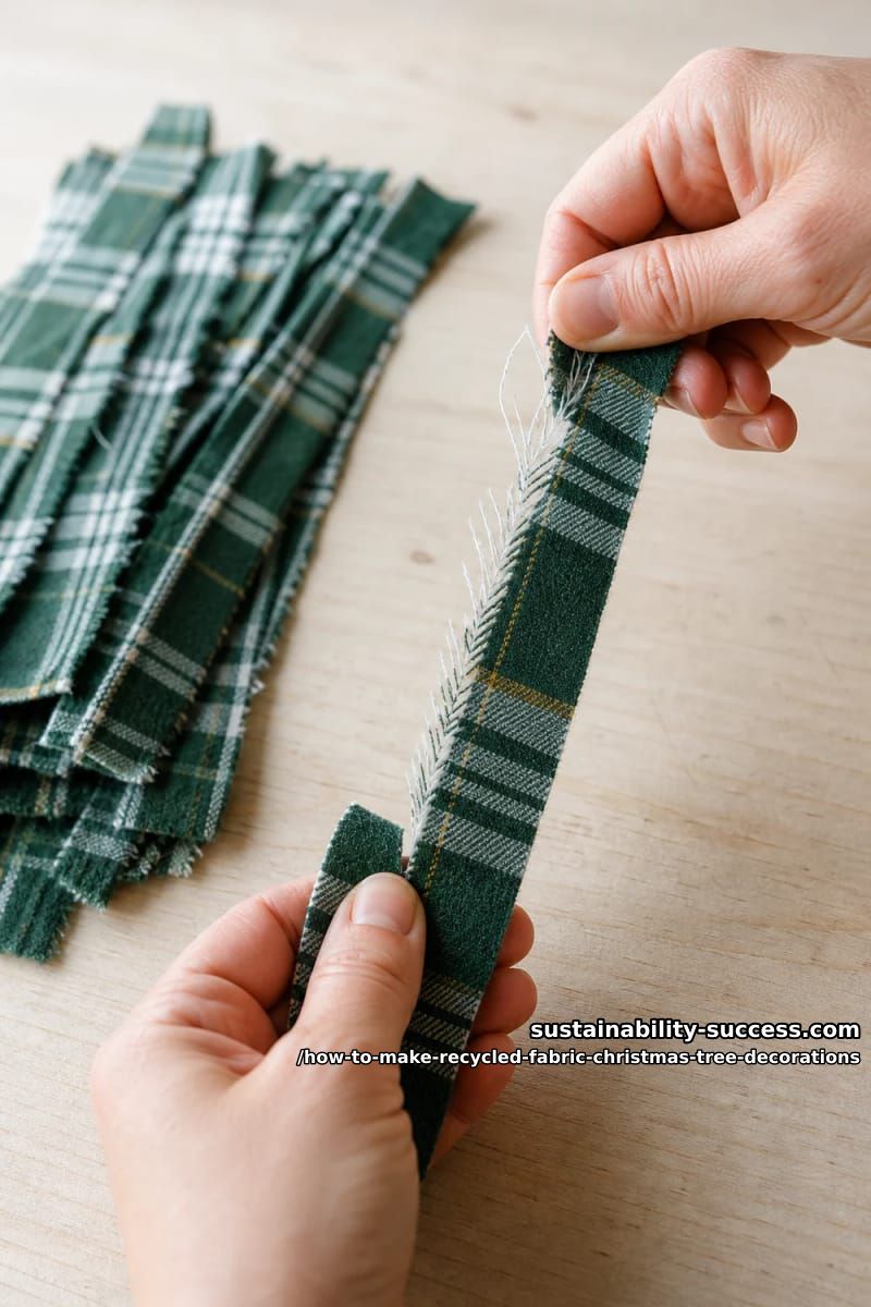 How to Make Recycled Fabric Christmas Tree Ornaments (No Sewing, No Waste) 5 step 1: cut and tear your strips 1
