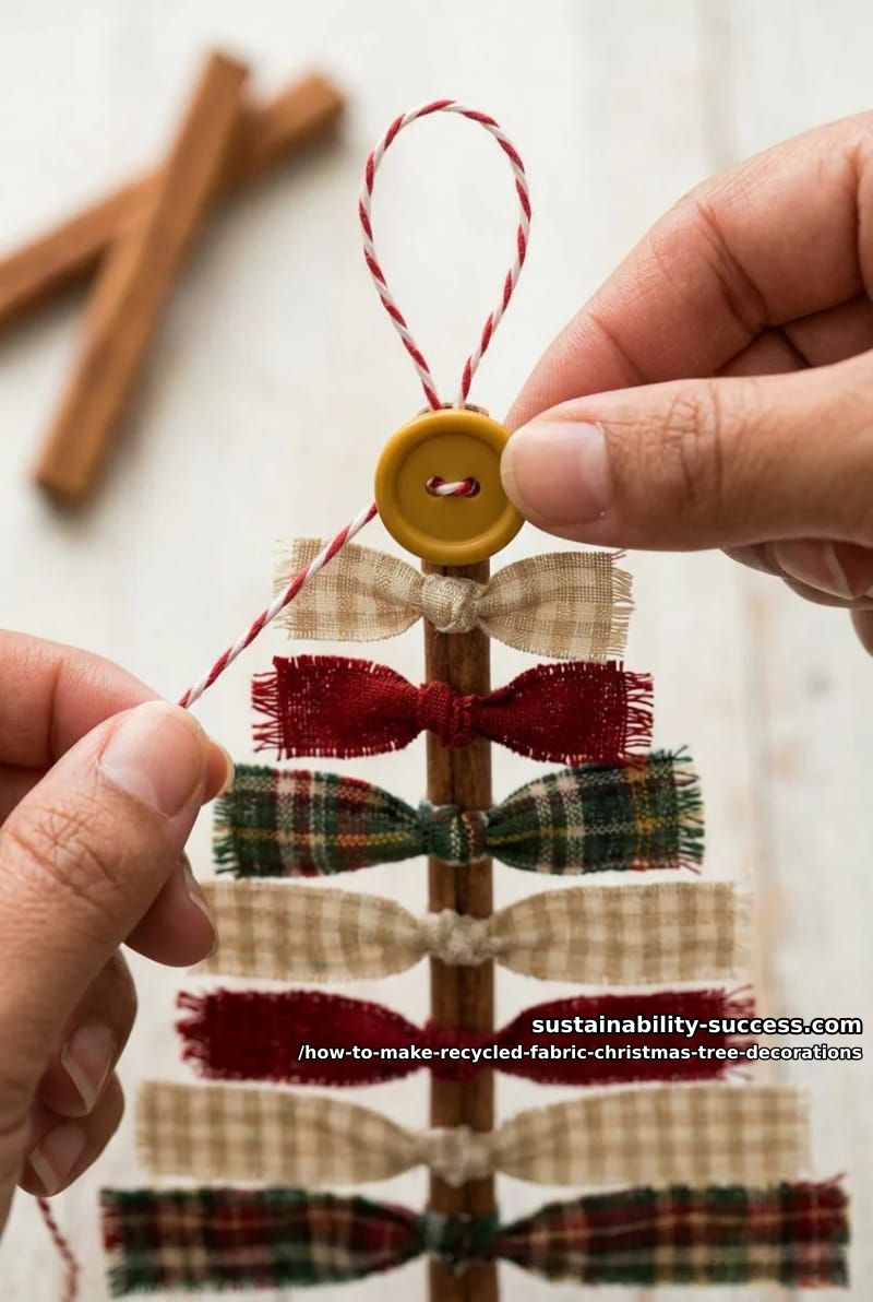 How to Make Recycled Fabric Christmas Tree Ornaments (No Sewing, No Waste) 10 step 5: crown it with a button and hanger 1