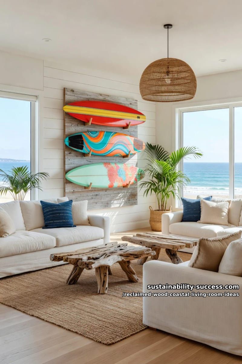 15 Reclaimed Wood Decor Ideas for a Breezy Coastal Living Room 13 surfboard display rack crafted from reclaimed wood slats 1
