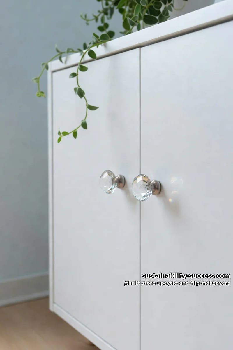 12 Thrift Store Upcycle and Flip Makeovers That Actually Hold Up 20 swap builder-grade pulls for glass knobs on a plain thrift cabinet 1