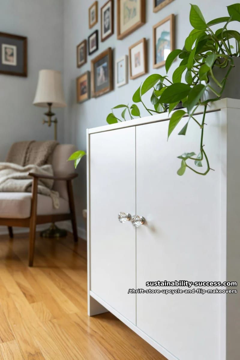 12 Thrift Store Upcycle and Flip Makeovers That Actually Hold Up 21 swap builder-grade pulls for glass knobs on a plain thrift cabinet 1