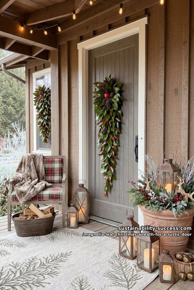 teardrop magnolia swag for a narrow plank door 1