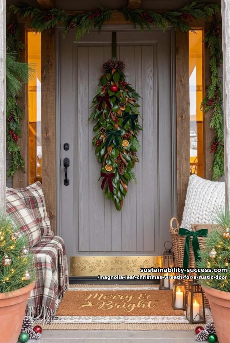 teardrop magnolia swag for a narrow plank door 1