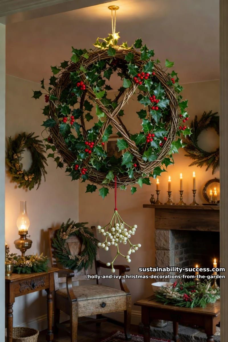 the kissing bough: ivy, holly and a sprig of mistletoe 1